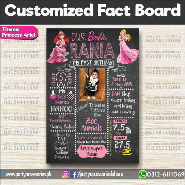 Customized Disney Princess theme first birthday Fact board / Milestone Board