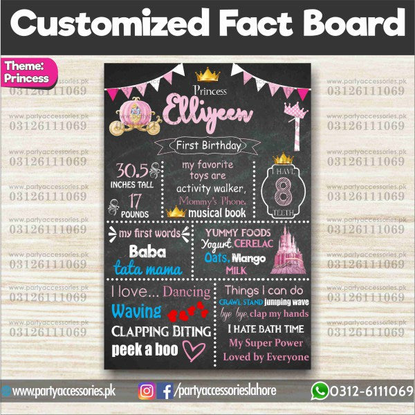 Customized Disney Princess theme first birthday Fact board / Milestone Board