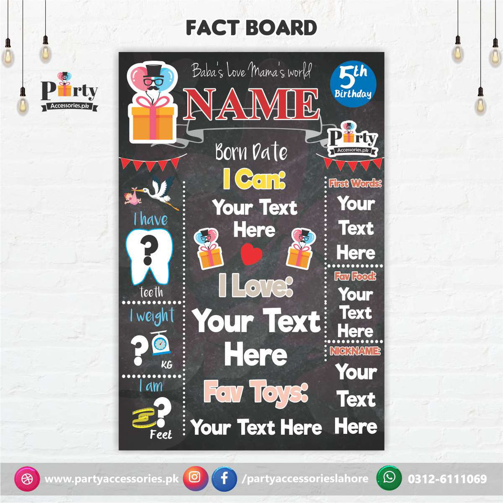 Customized birthday Fact board / Milestone Board in black