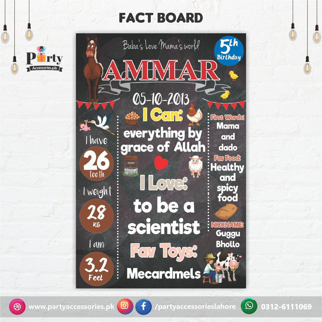 Customized Farm animals theme Fact board / Milestone Board / Chalkboard