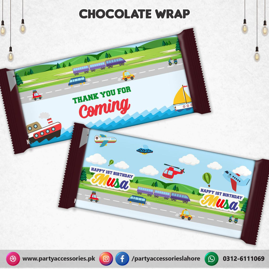 Customized Transport theme Birthday party chocolate wraps (6 pcs)
