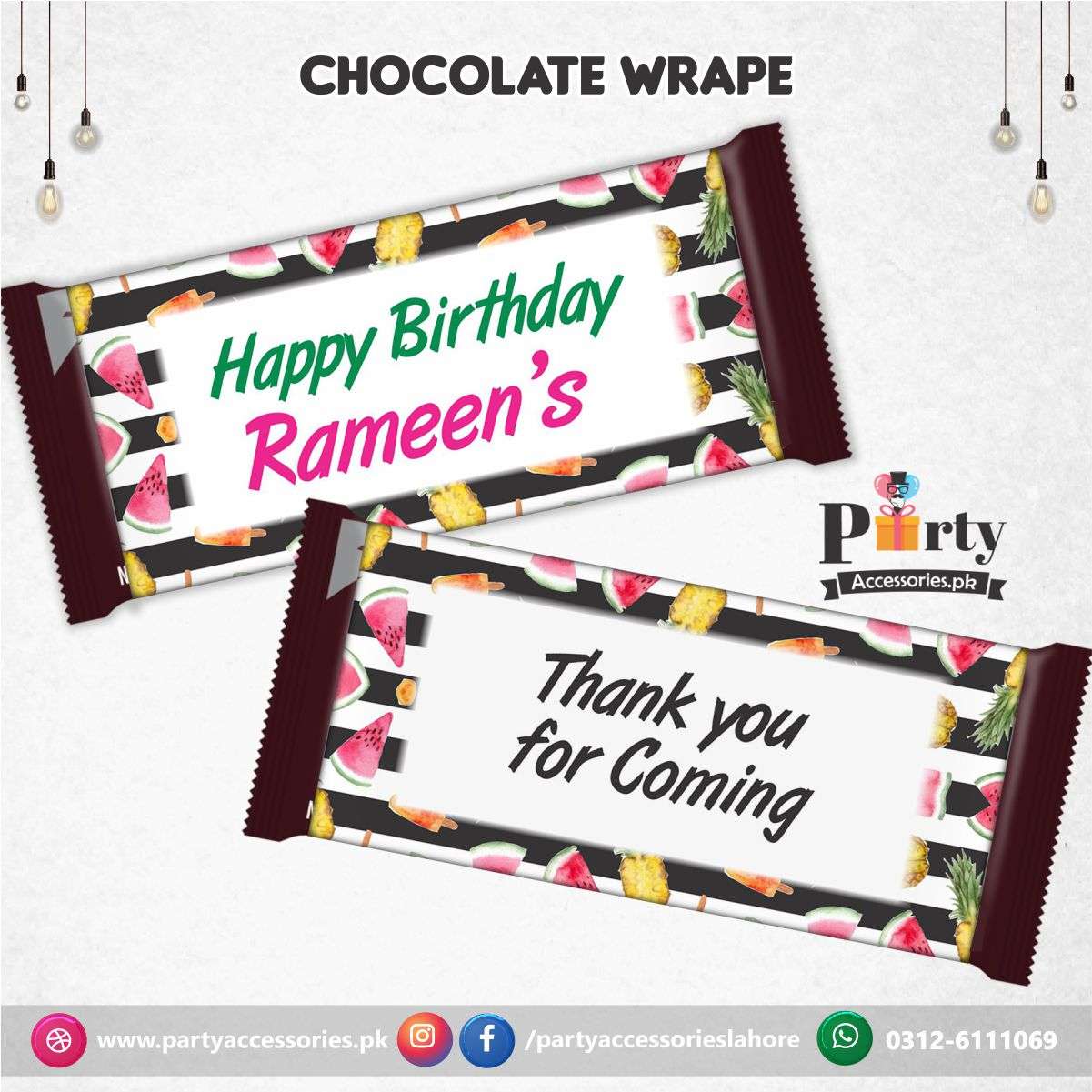 Customized Tutti Fruiti theme chocolate wraps 
