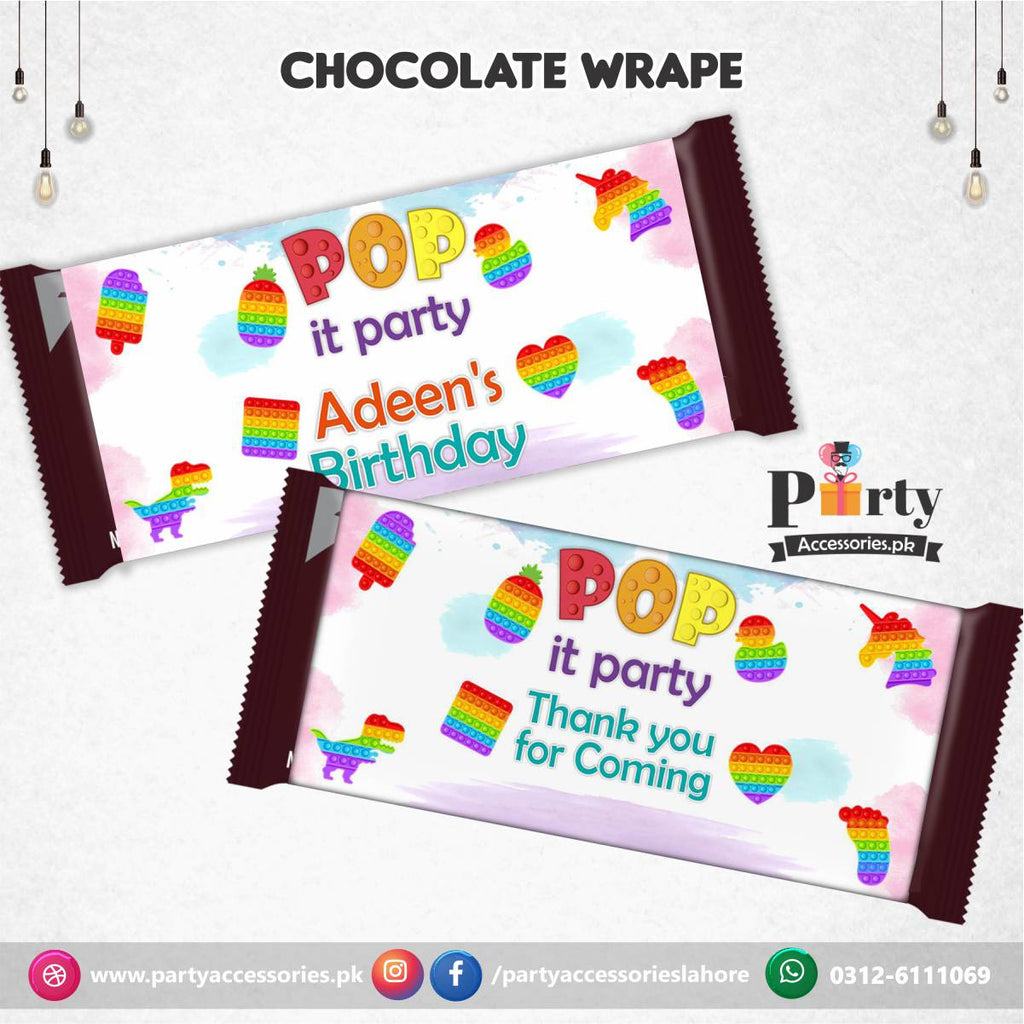 Customized Pop It Party theme chocolate wraps (6 pcs)
