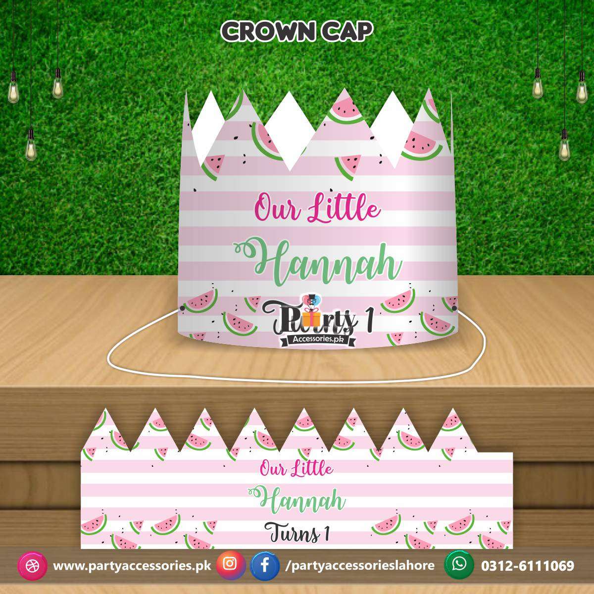 Crown Cap in One in a melon theme customized for the birthday BOY