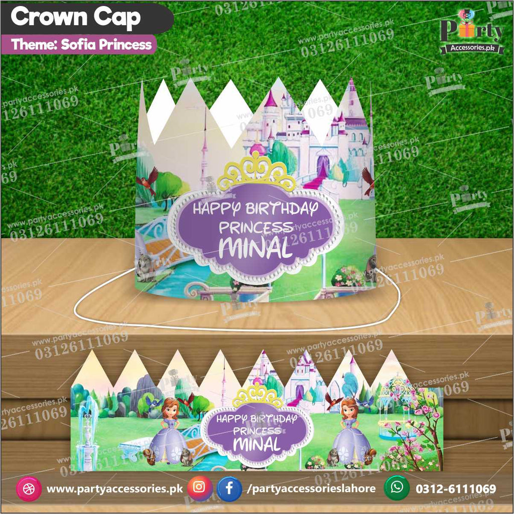 Crown Cap in Sofia the first theme customized for the birthday girl