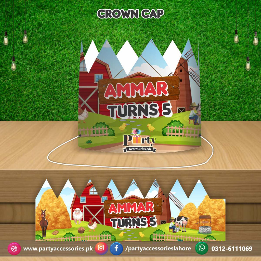 Crown Cap in Farm animals theme customized for the birthday BOY