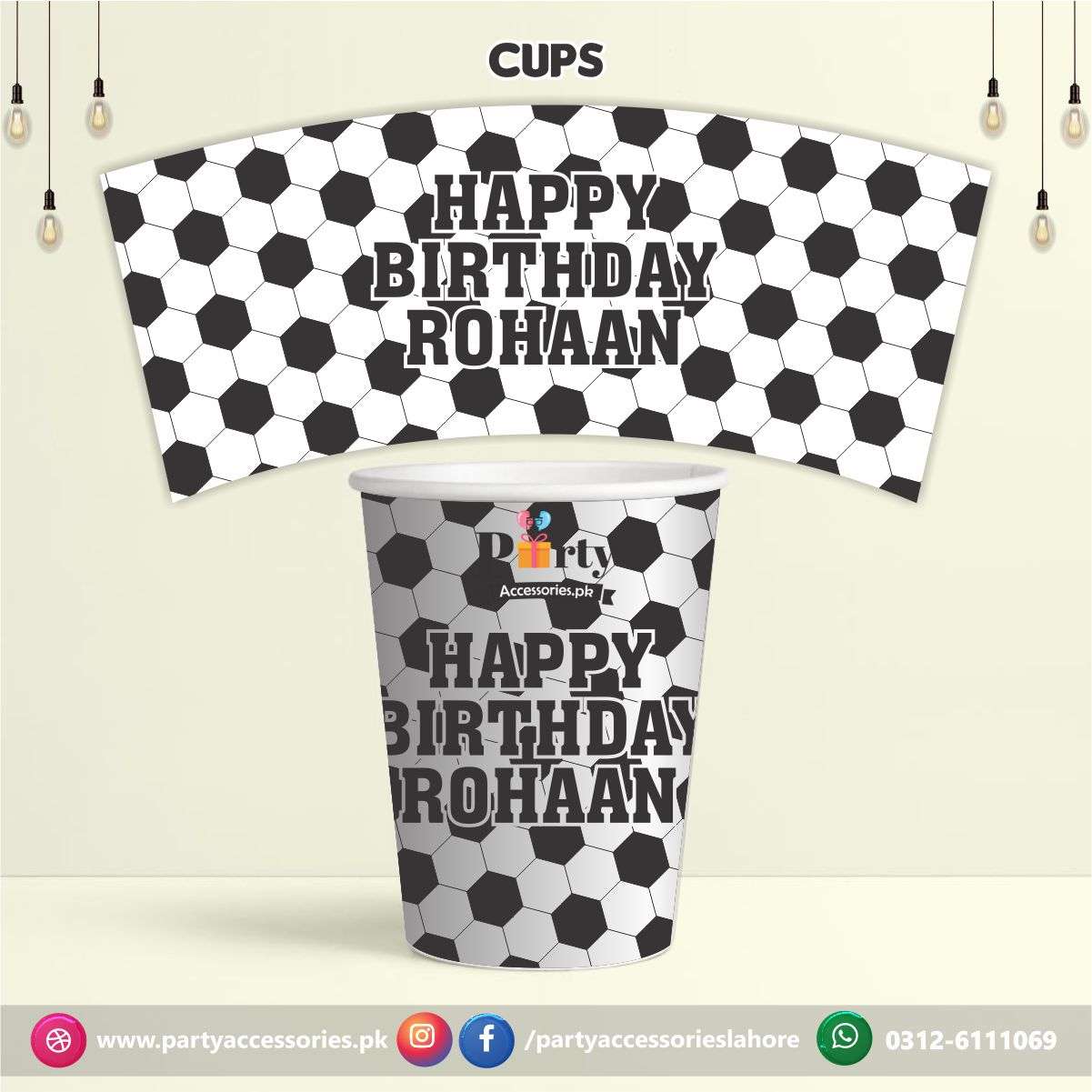 Customized Paper cups in Football Theme Birthday Party