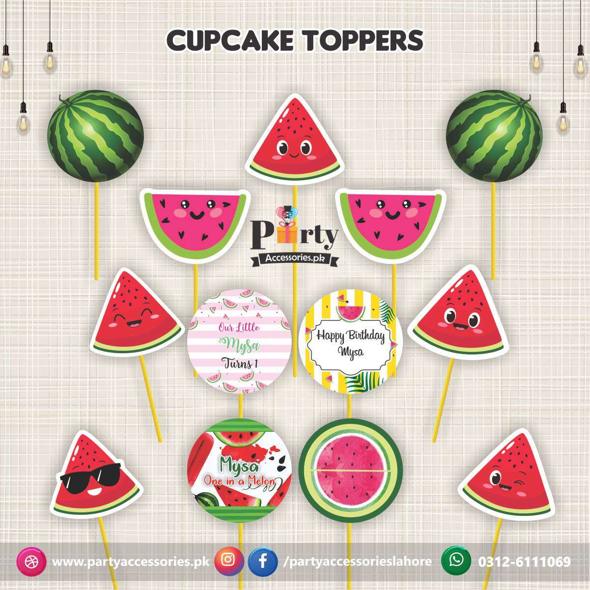 One in a  melon theme party cupcake Toppers 