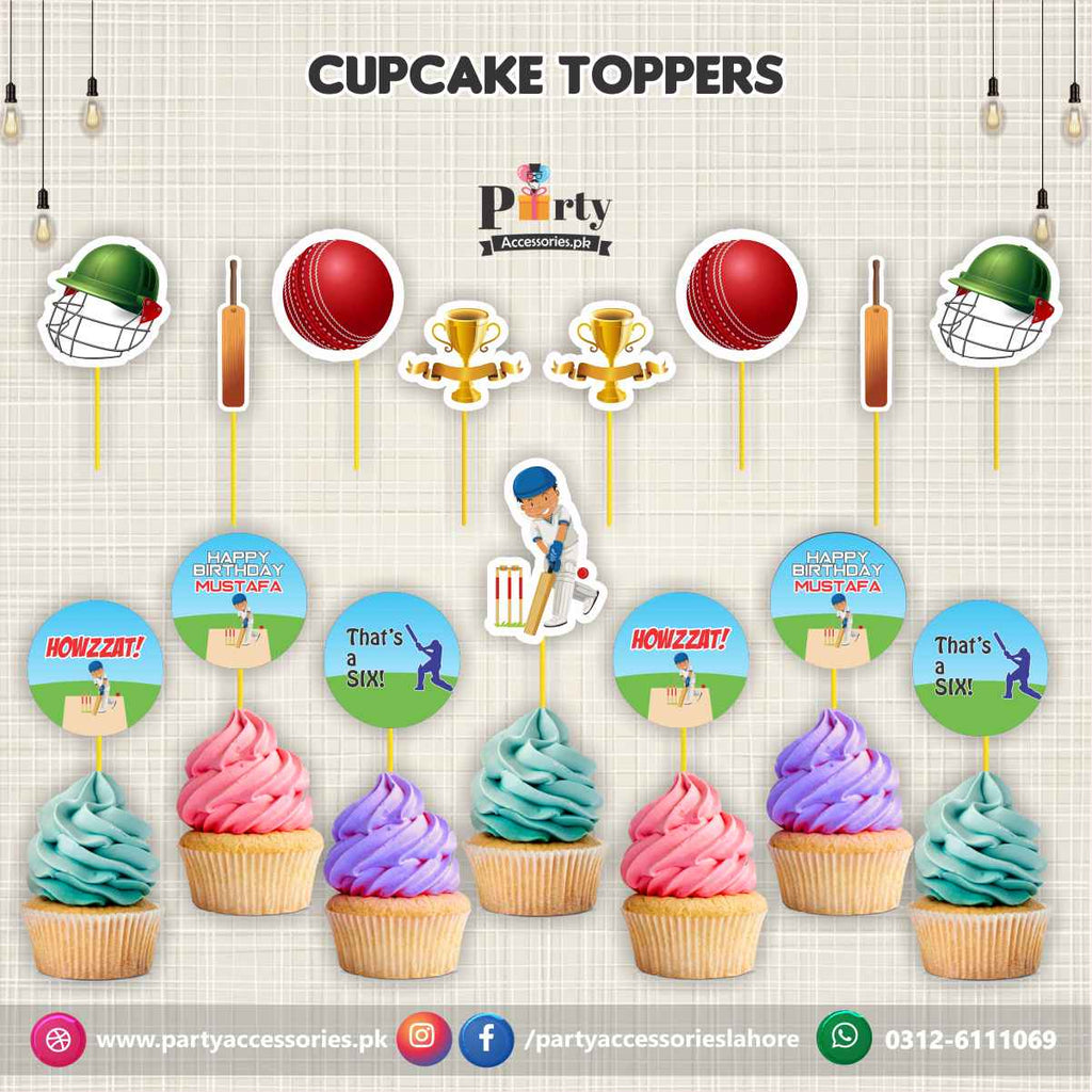 Cricket theme birthday party cupcake toppers set