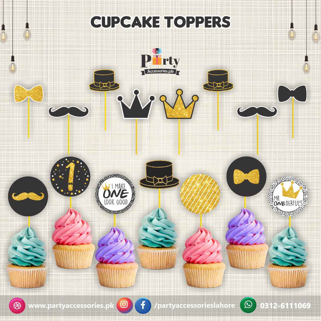 OneDerful theme birthday party cupcake toppers set