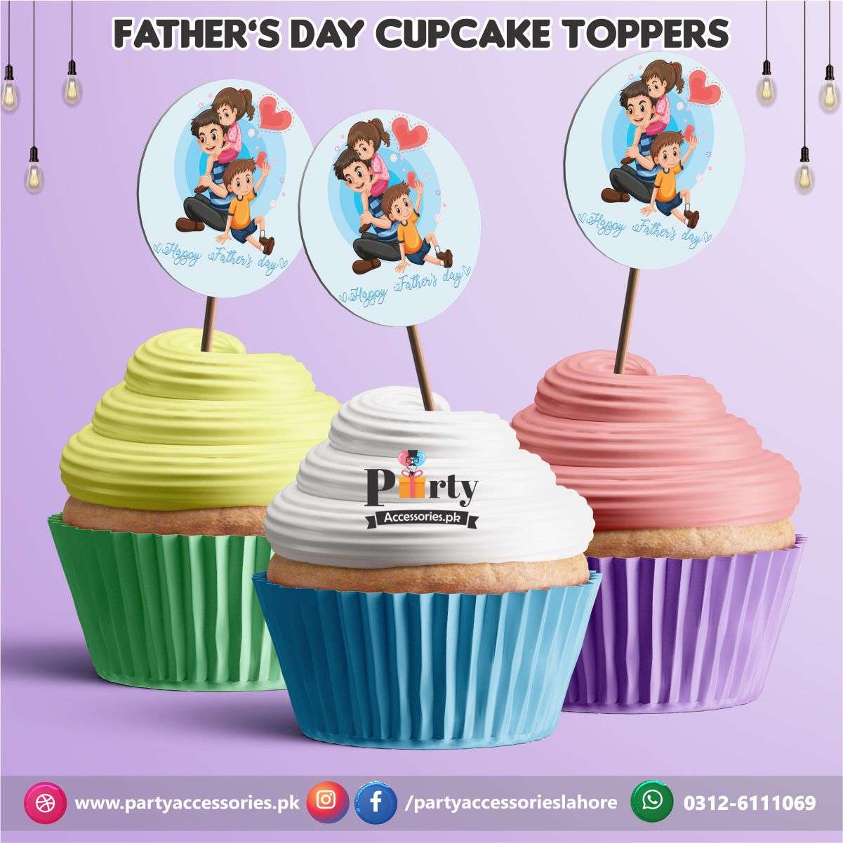 Fathers day decorations | Happy Father's day cupcake toppers set in beautiful colors