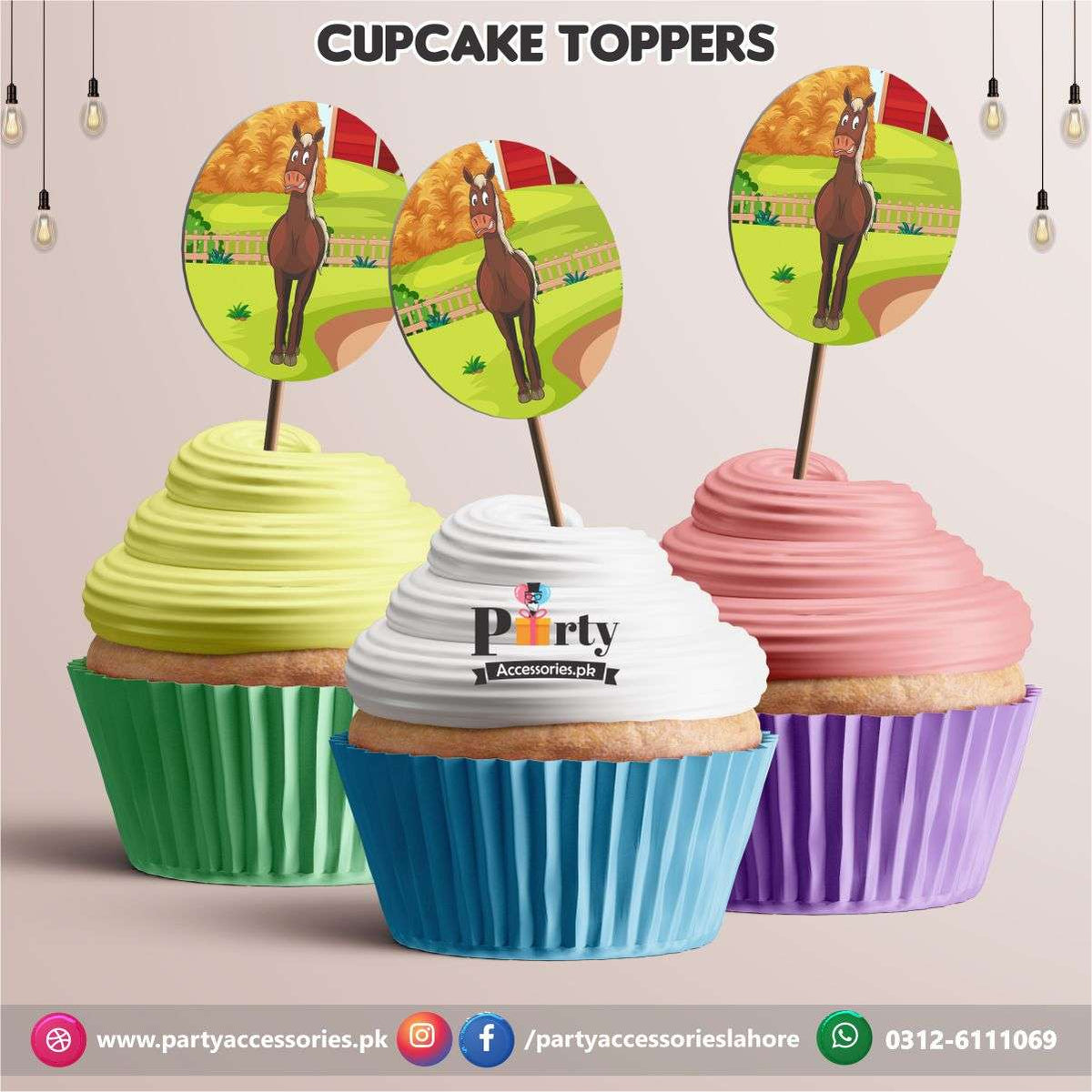 Farm animals theme birthday party cupcake Toppers