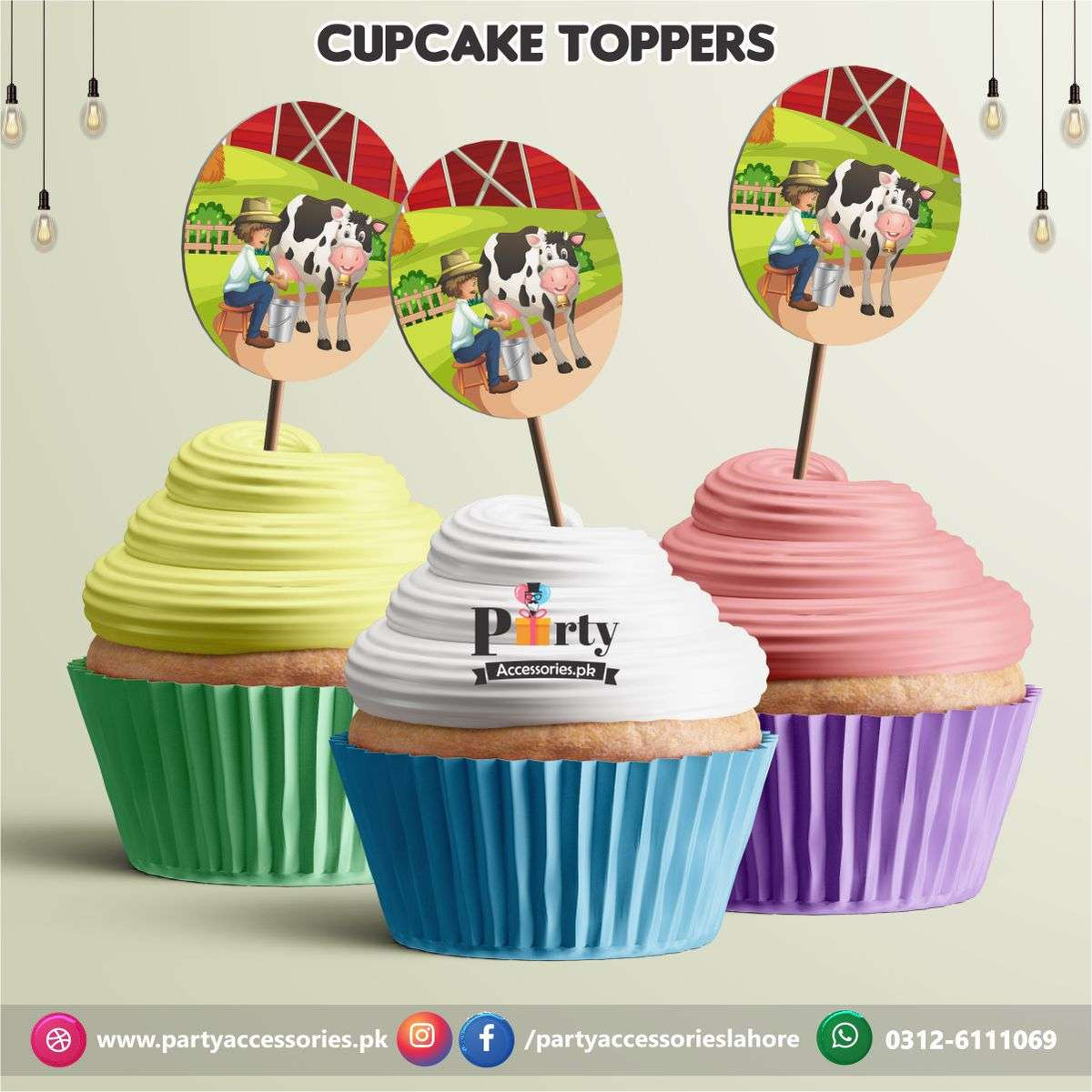 Farm animals theme birthday party cupcake Toppers