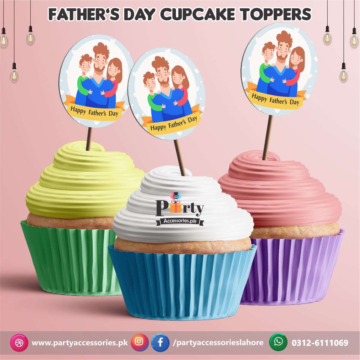 Fathers day decorations | Happy Father's day cupcake toppers set in beautiful colors