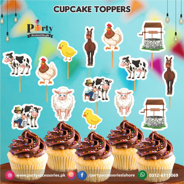 Farm animals theme birthday cupcake toppers set cutouts