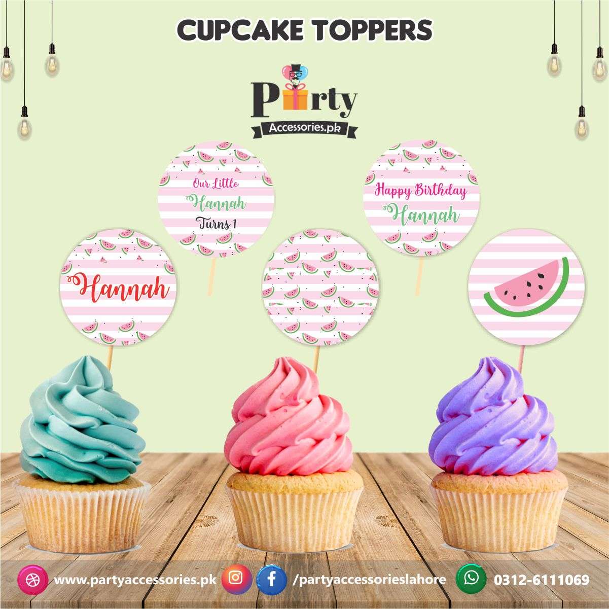  One in a  melon theme birthday party | cupcake Toppers