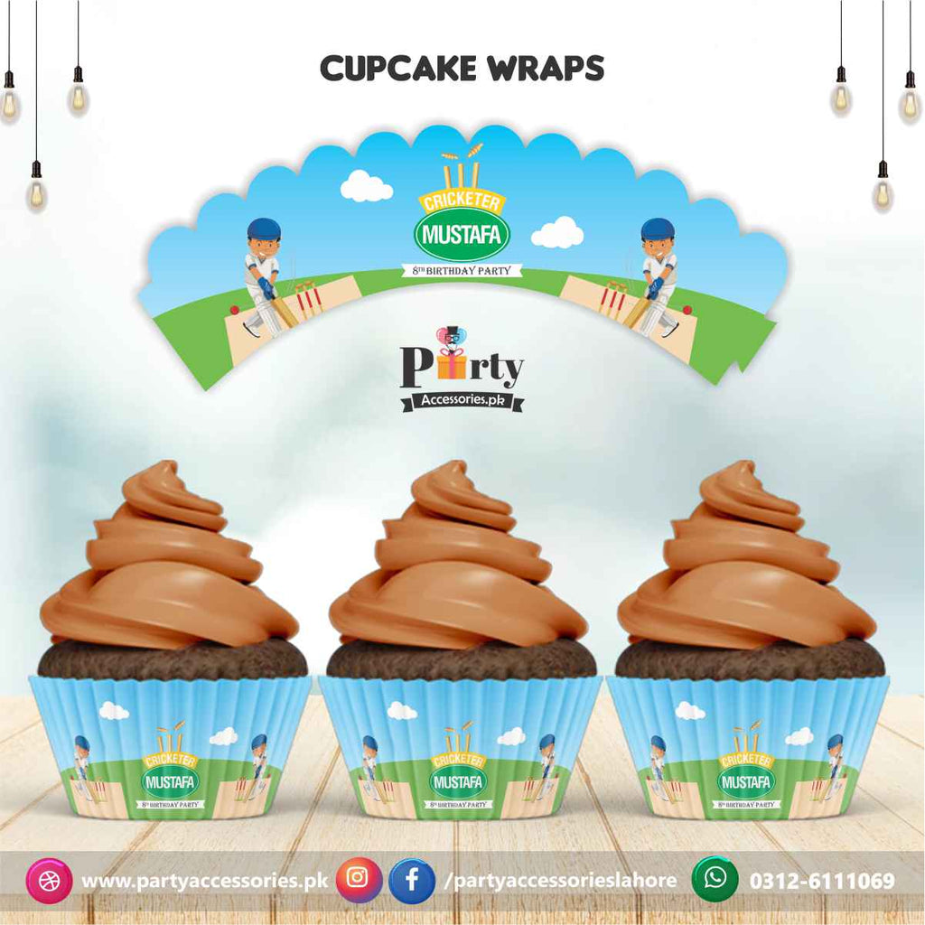 Cricket theme birthday party cupcake wraps