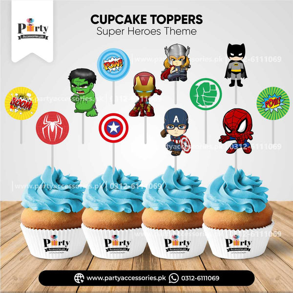baby super heroes theme customized cupcake toppers 