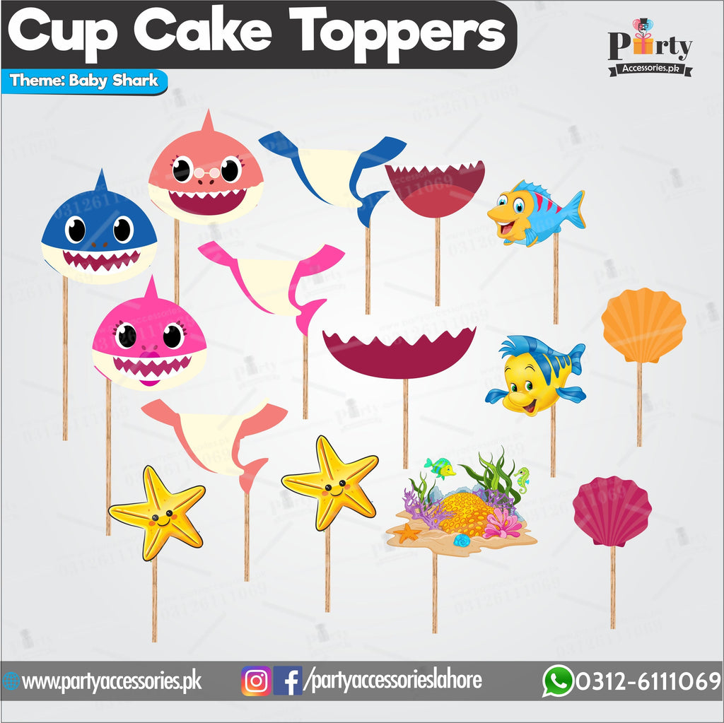 Baby shark theme birthday cupcake toppers