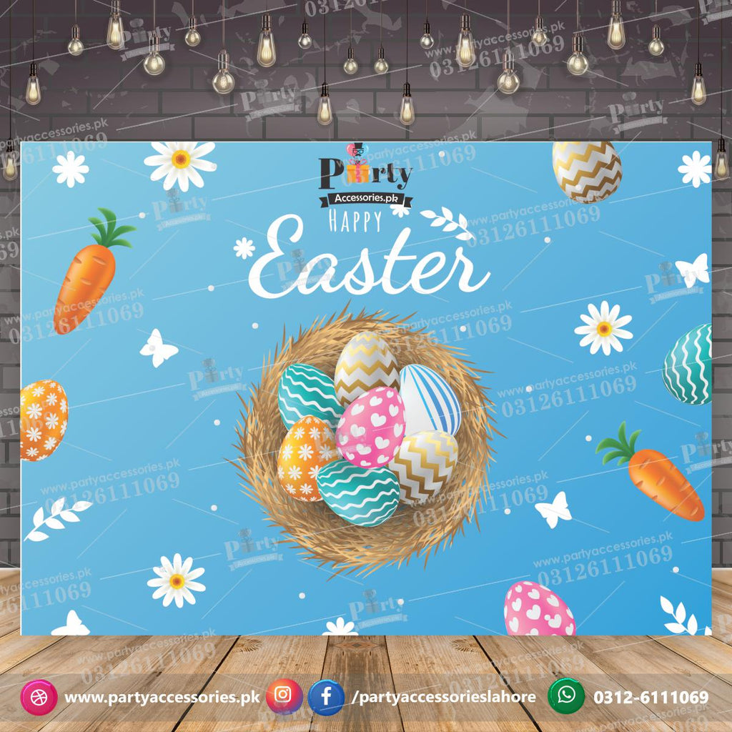 Easter Decorations 2022 | Backdrop Wall Poster in elegant blue