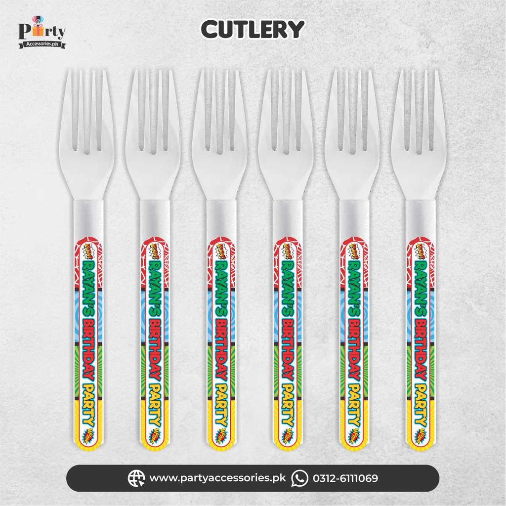 super heroes theme customized forks with labels 