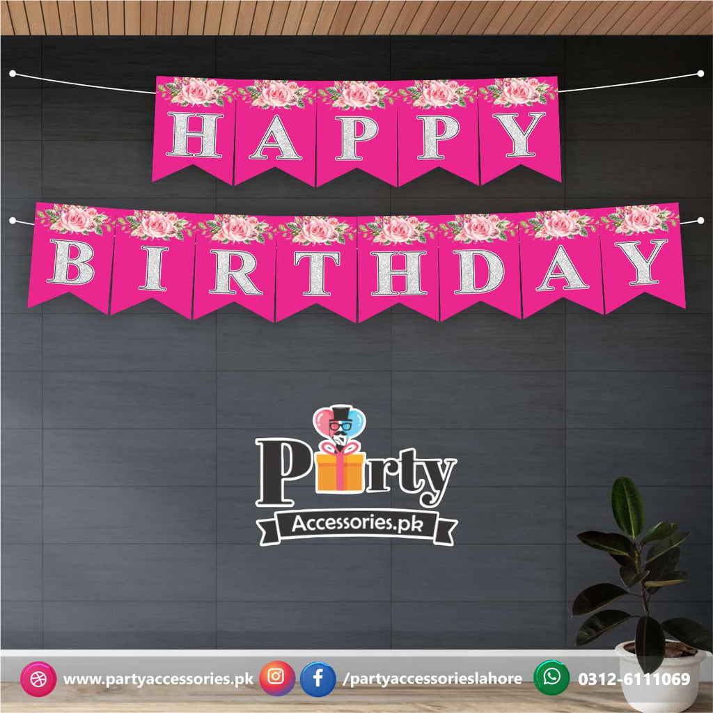 happy birthday banner in pink