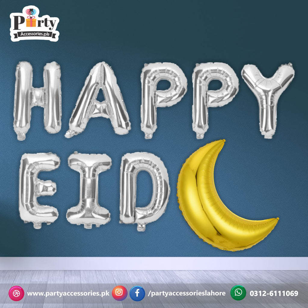 Happy Eid letter Foil balloons with Moon Shape Foil Balloon