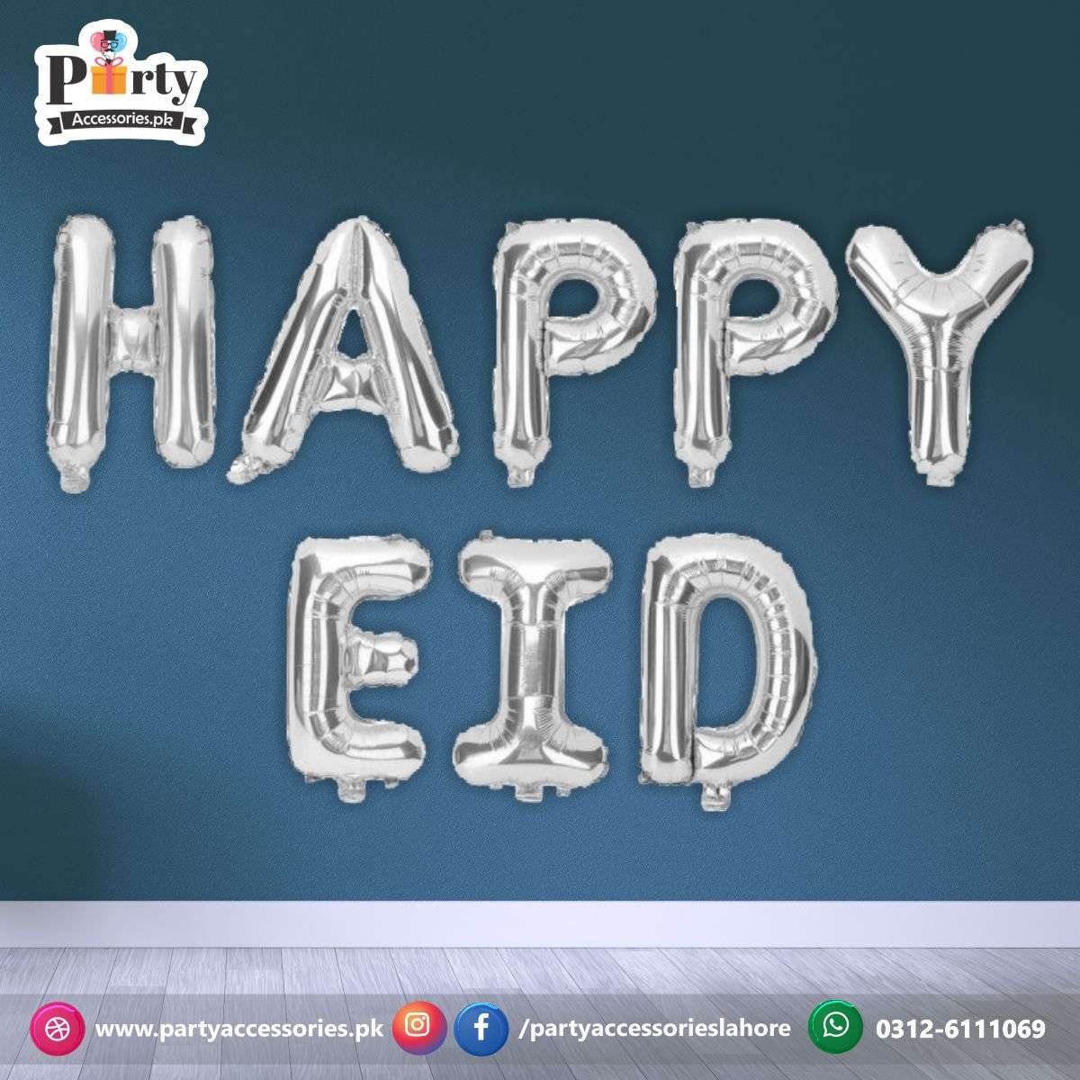 Happy Eid letter Foil balloons with Moon Shape Foil Balloon