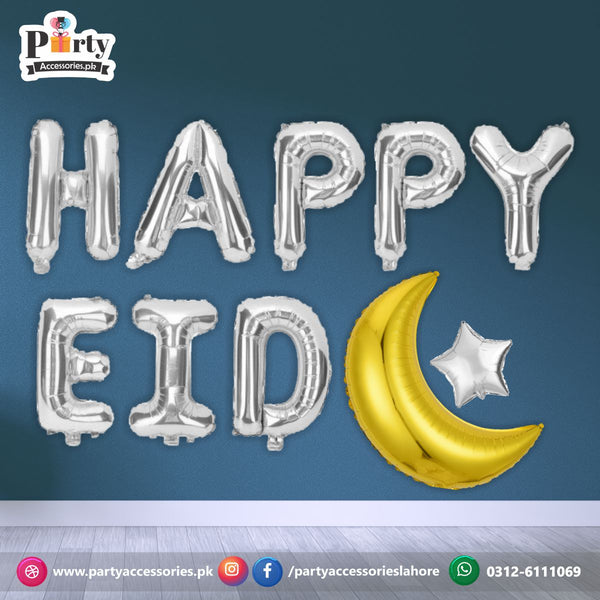 Happy Eid letter Foil balloons with Moon Shape Foil Balloon