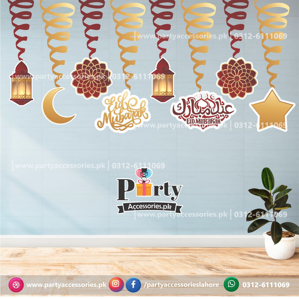 Spiral Hanging swirls decorations with eid mubarak text