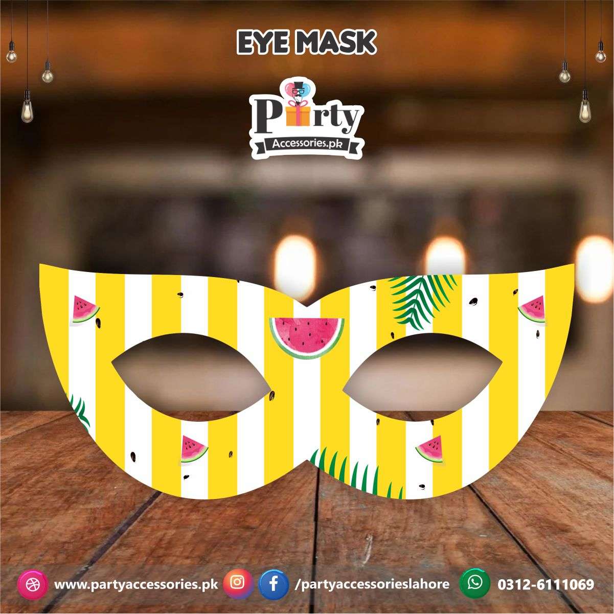 Customized One in a melon theme birthday party face masks | Pack of 6 eye masks in One in a melon theme party