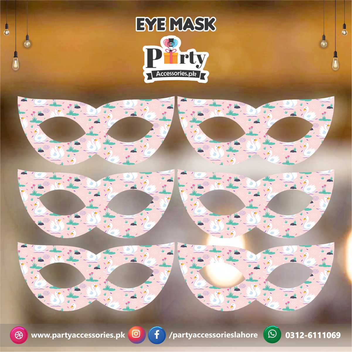 Swan theme party eye masks pack of 6 