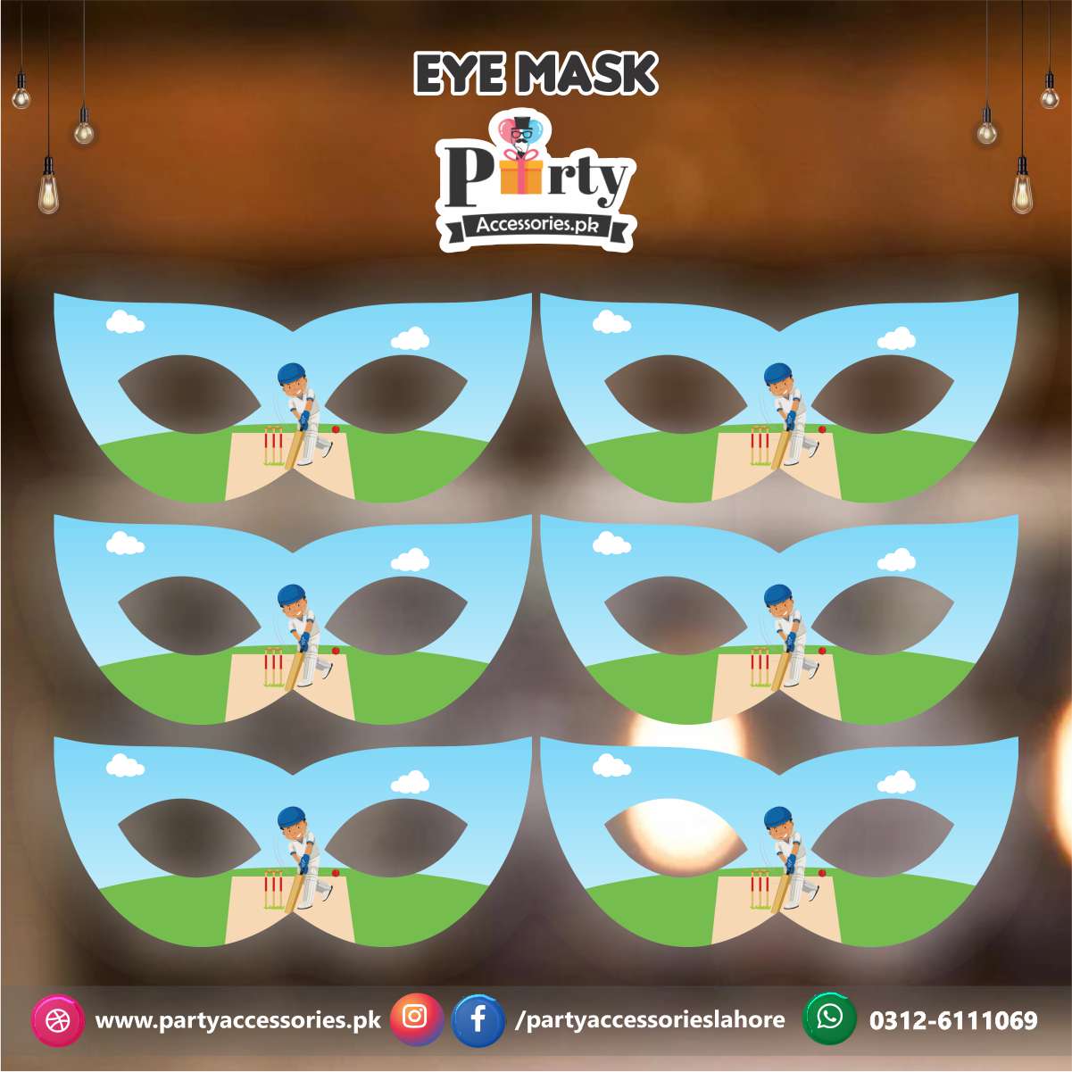 Cricket theme party eye face masks | Pack of 6 pcs