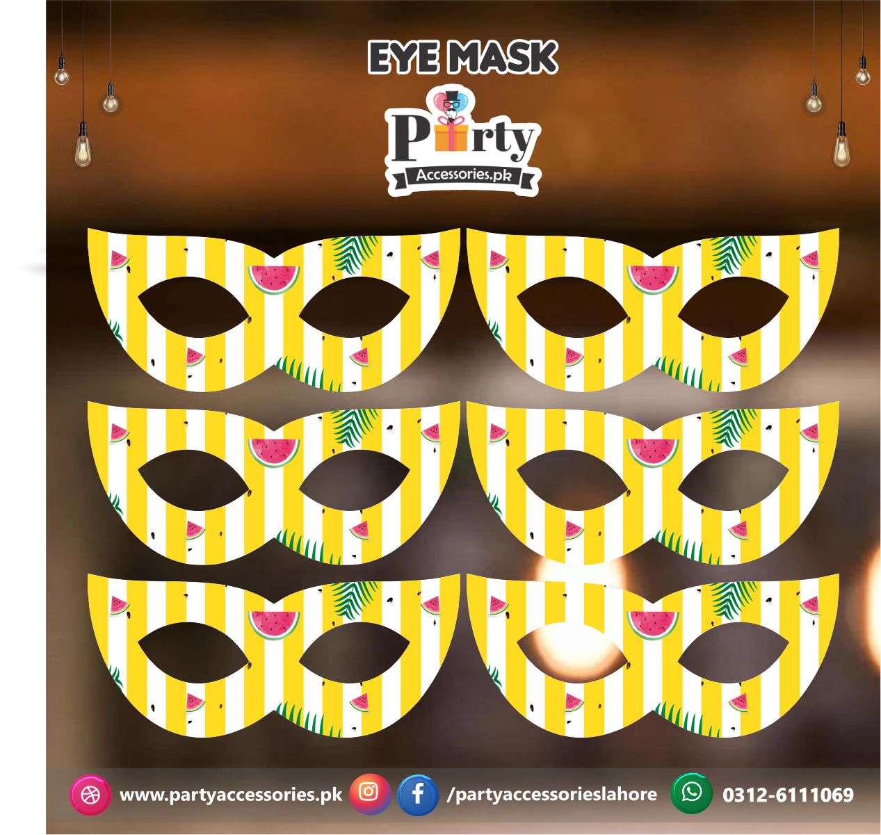Customized One in a melon theme birthday party face masks | Pack of 6 eye masks in One in a melon theme party