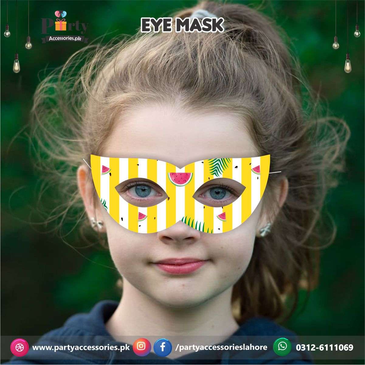 Customized One in a melon theme birthday party face masks | Pack of 6 eye masks in One in a melon theme party
