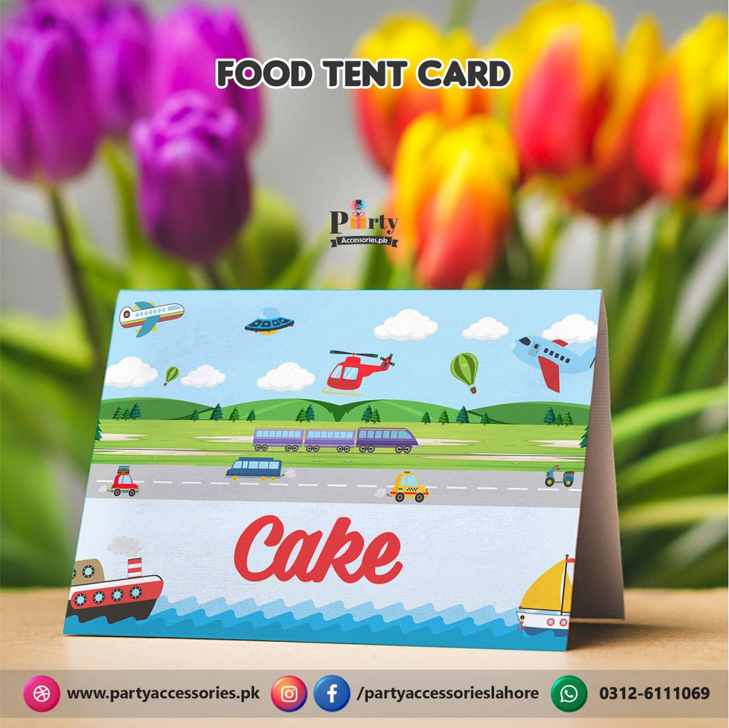Transport theme birthday Table Tent cards