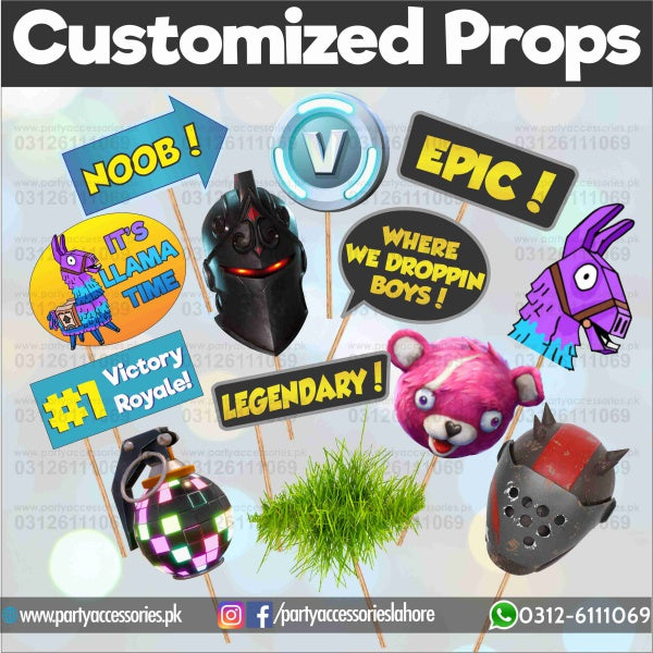 Customized props set for Fortnite theme birthday party