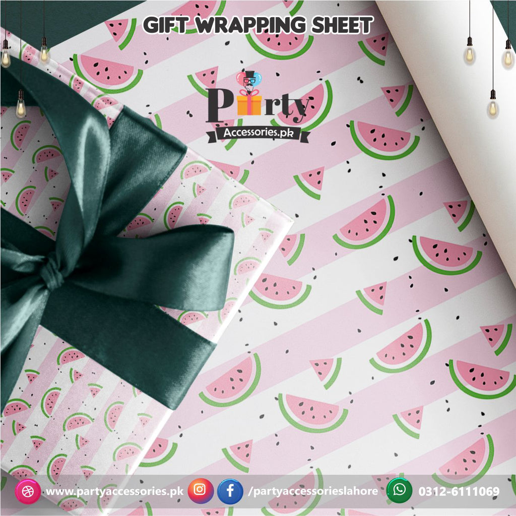 Gift wrapping sheets for One in a Melon theme birthday party | Pink