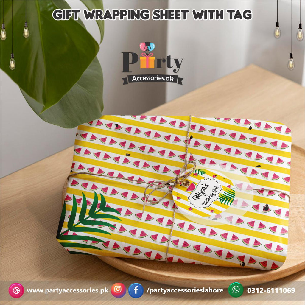 Gift Wrapping Sheet With a Tag And Jute Ribbon In One in a Melon Theme Party | Yellow