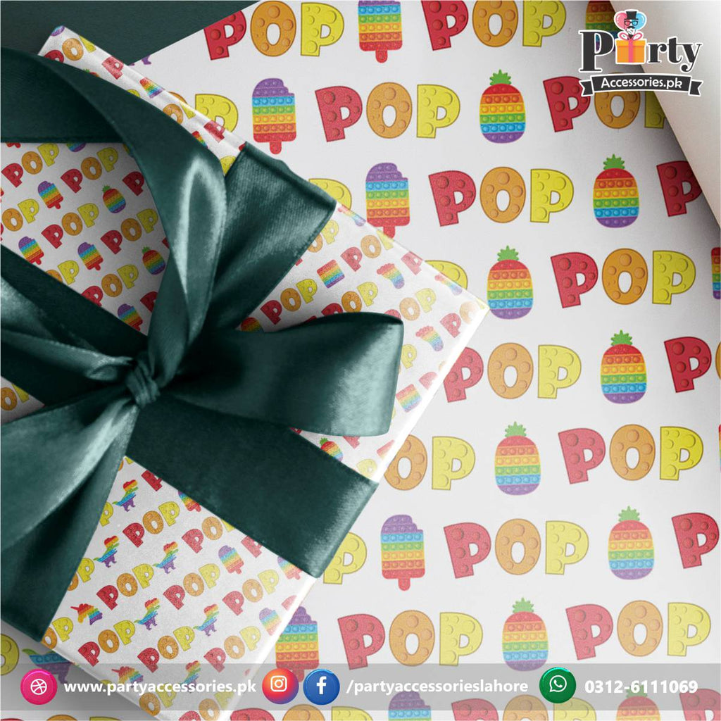 Gift wrapping sheets for Pop It Party theme birthday party