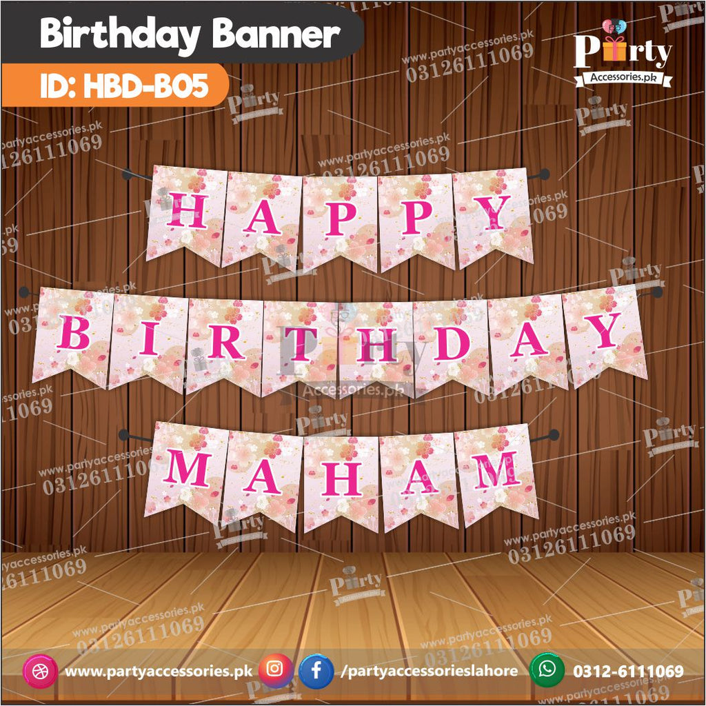 Happy birthday bunting banner Pink floral HBD-05