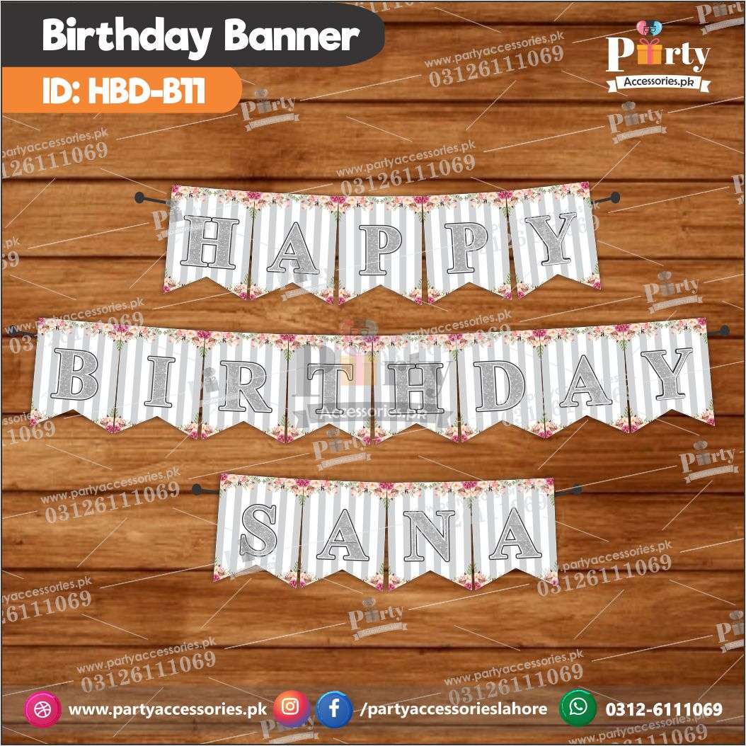 Happy birthday bunting banner grey Floral