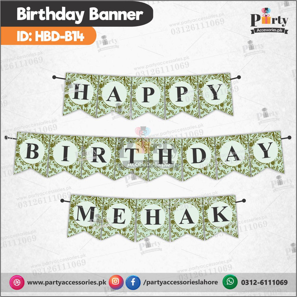 Happy birthday bunting banner pastel green HBD-14