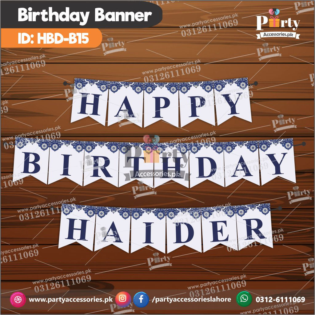 Happy birthday bunting banner pastel blue HBD-15