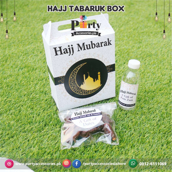 Customized Hajj Tabaruk Packaging | Hajj Giveaway Packaging in White