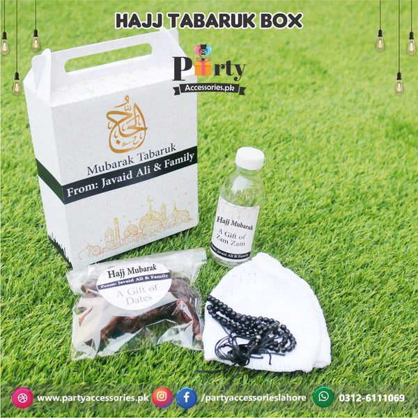 Customized Haj Tabarruk Packaging | Hajj Giveaway Packaging in White