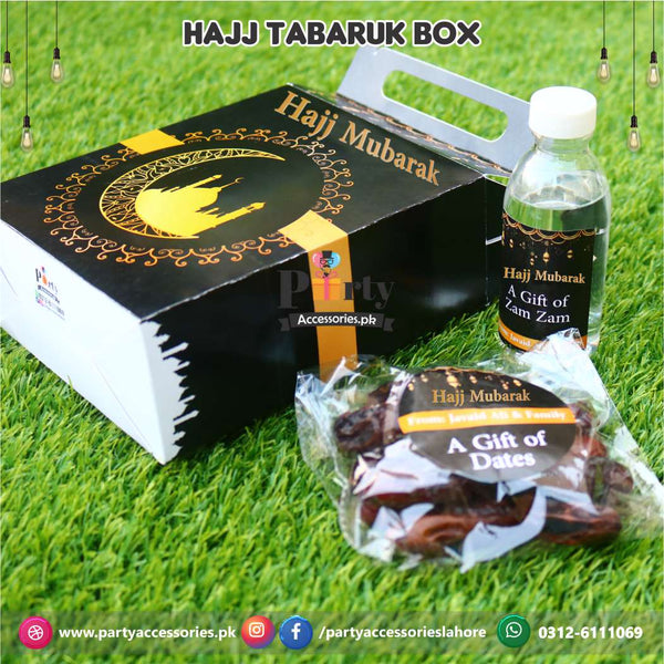 Customized Hajj Tabaruk Packaging | Hajj Giveaway Packaging in Black