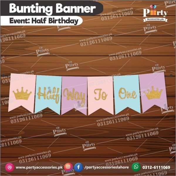 Half way to one birthday Bunting banner with Glitter Pasted Letters
