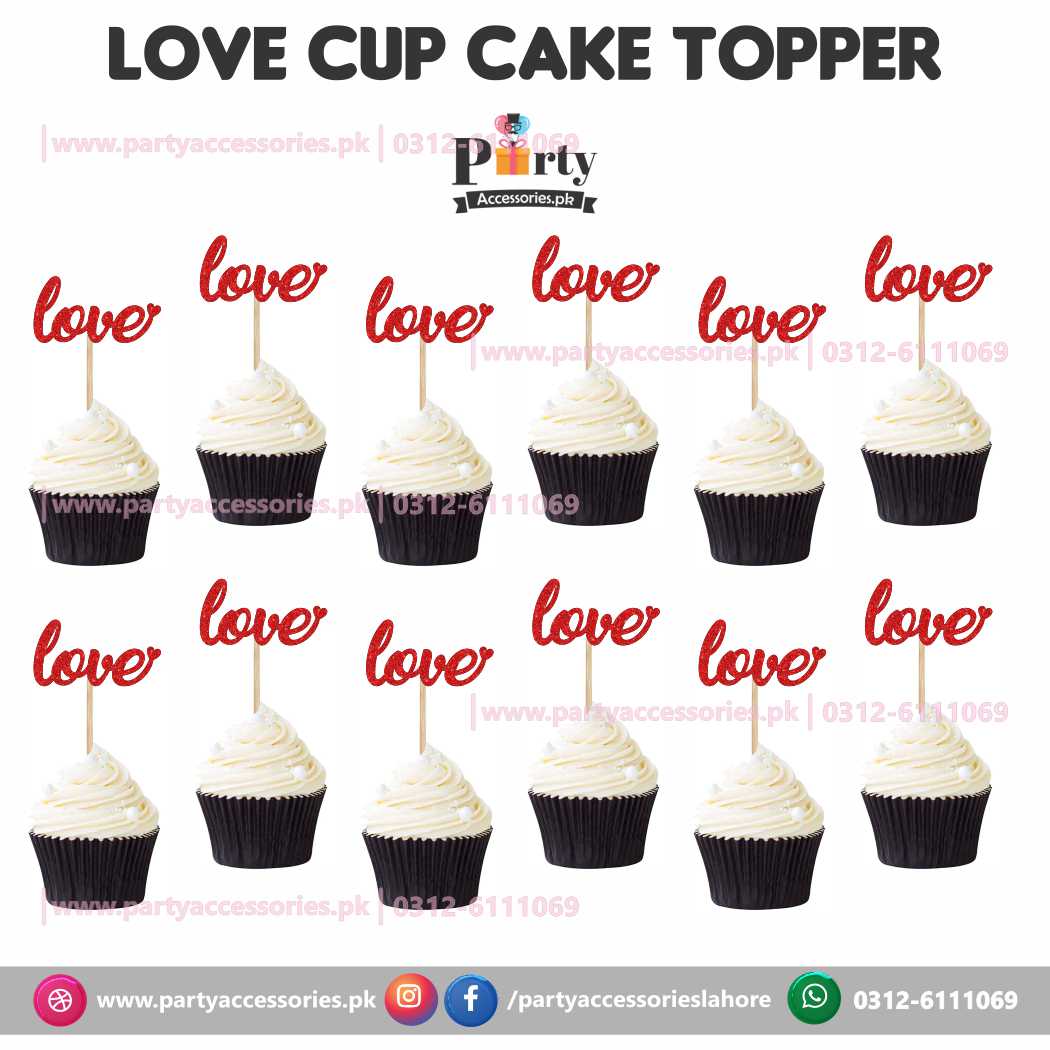 Cupcake toppers for anniversary or Valentine theme table Decoration Love written