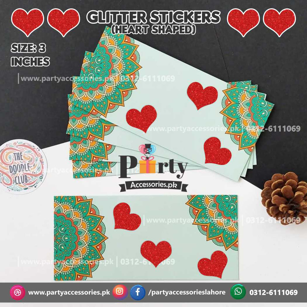 Heart shape Red Glitter stickers for gifts or envelopes decoration Valentine's Day